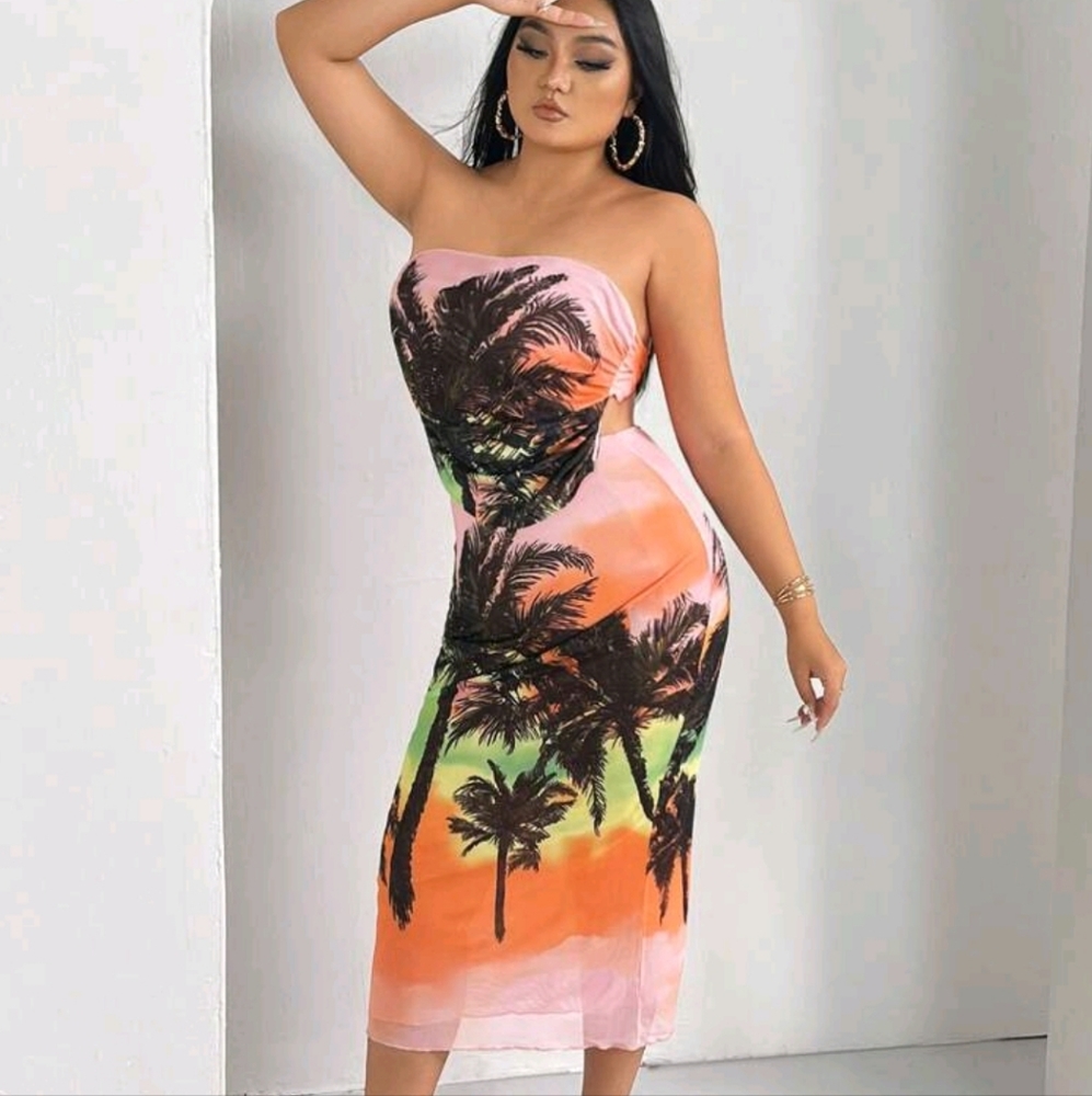 SHEIN 2XL Tropical Print Tube Top and Skirt - Picture 9 of 17